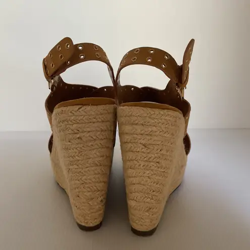 Report Wedge Sandals Caden Espadrille Studded Tan Platform Peep Toe Boxed Sz 7