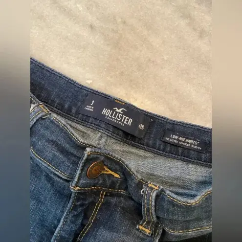 Hollister  Low Rise Dark Wash Stretch Denim Shorts Rolled Raw Hem Cuff  Size 3