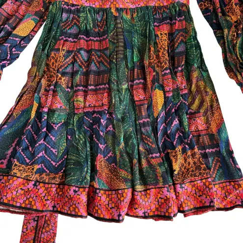 Farm Rio Forest Tapestry Floral Wrap Belted Mini Dress Green & Red Combo Size XS