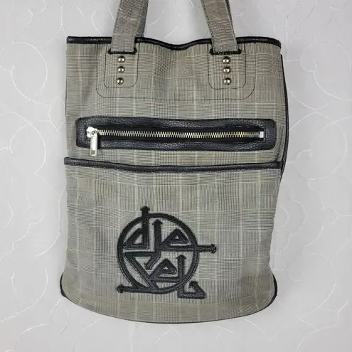 Diesel Women's Tote Gray OS Plaid Check Leather Trim Double Strap Shoulder Bag