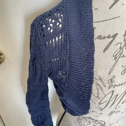 AC Signature Blue Sweater Cardigan Size Small Crochet OpenFront Knit Cropped NWT - Image 3