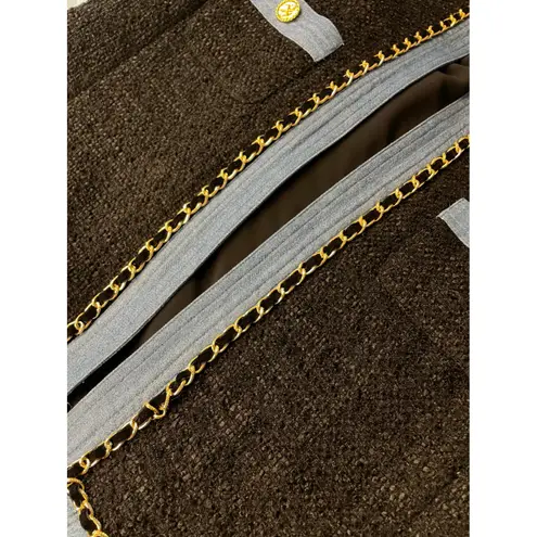 EDWARD ACHOUR PARIS Tweed Chain Trim Blazer Light Blue Trim Gold Buttons size S Brown