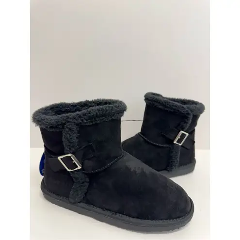 Floopi Mid Calf Winter Boots Size 10 Black Suede Fur Lined Pull On Style NEW