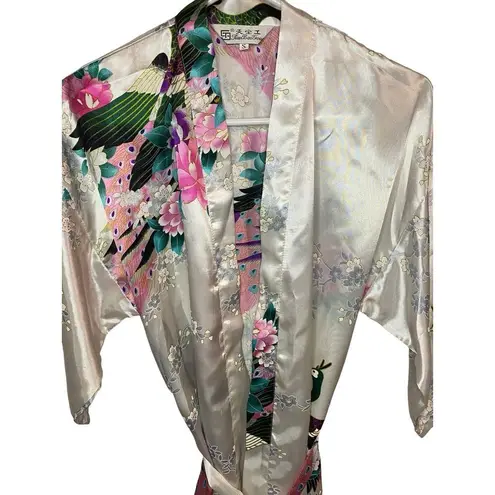 Floral‎ Peacock Satin Kimono Robe Size Small