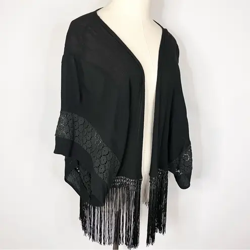 Vintage Havana Black Lace Fringe Cardigan Small