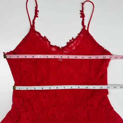 Hanky Panky Vintage Red Sheer Floral Lace Chemise Sz Medium Babydoll Slip Dress