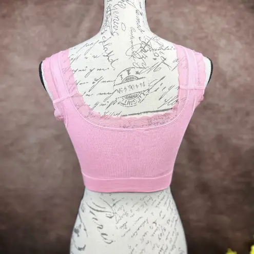 Rhonda Shear Ribbed Knit Lace Trim Leisure Bra