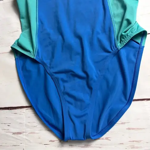 Nike  Women's Athletic One Piece Swimsuit Blue and Green Cut Out Back Sz L