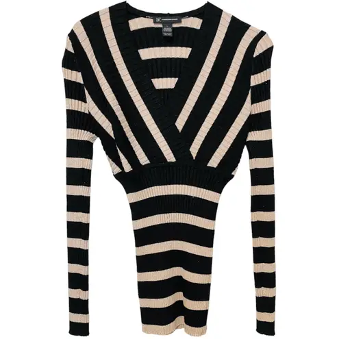 INC International Concepts Black & Gold Striped Figure Flattering Sweater