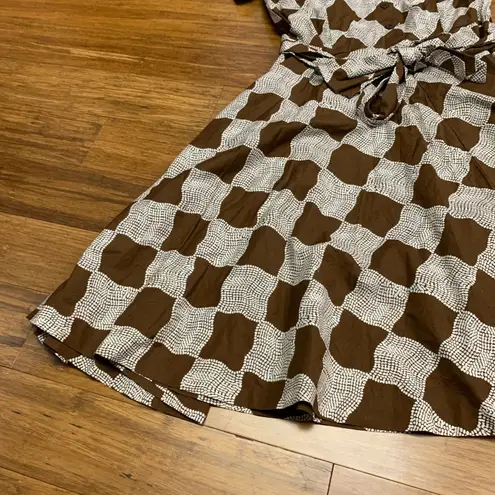 INC International Concepts Brown Cream Checkered Shirt Dress Belted Short Size 6