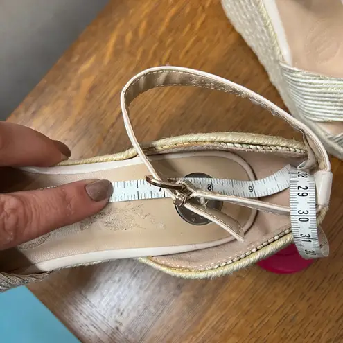 LOB Footwear Womens Espadrille Platform Wedge Sandals Cross Strap Gold Strappy Size 6.5