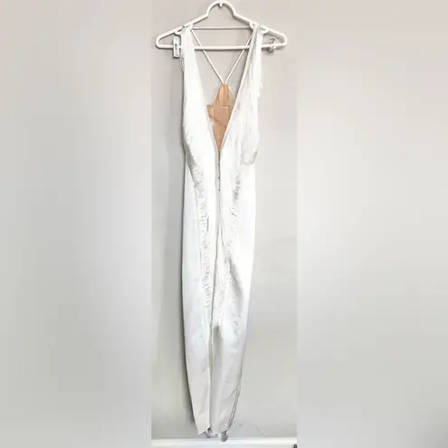 Cult Gaia NWOT  Renata Draped Fringe Halter Gown Off White Bridal Wedding Size M