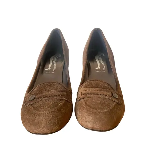 Belle by Sigerson Morrison Chocolate Brown Suede High Heel Loafer Size 8.5