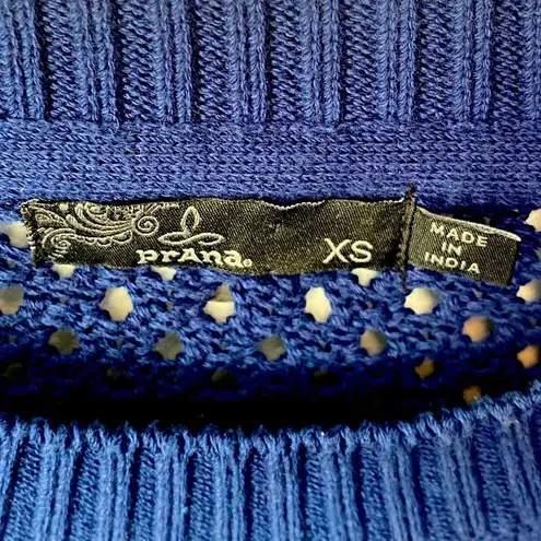 prAna Kokimo Open Knit Mesh Crewneck Sweater Women's XS Navy Blue Beachy Y2K
