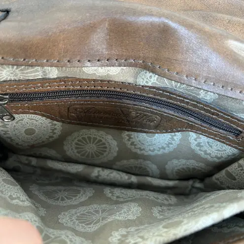 American West Tooled Crossbody Bag Brown Leather Rivet Detail