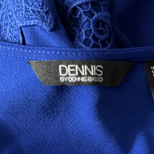 Dennis Basso Dennis by Blouse Medium Cobalt Blue Lace Trim Balloon Sleeve Chic