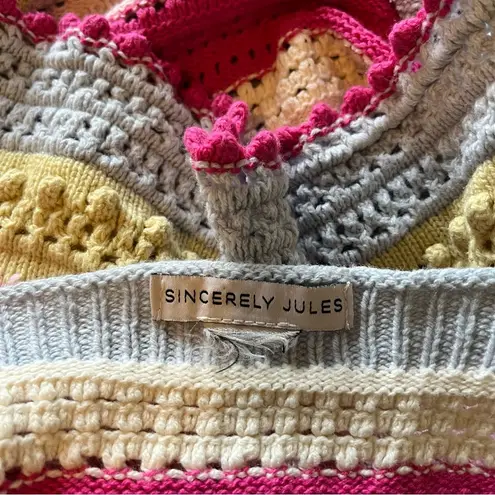 Sincerely Jules Boho Rainbow Stripe Crochet Flutter Sleeve Crop Top Size Small