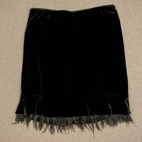 Vintage Victor Costa Velvet Feather Trim Skirt Black Size XL