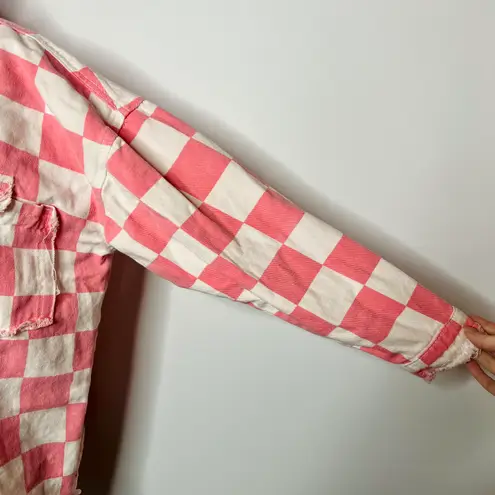 Boutique Pink & White Checkered Denim Jacket