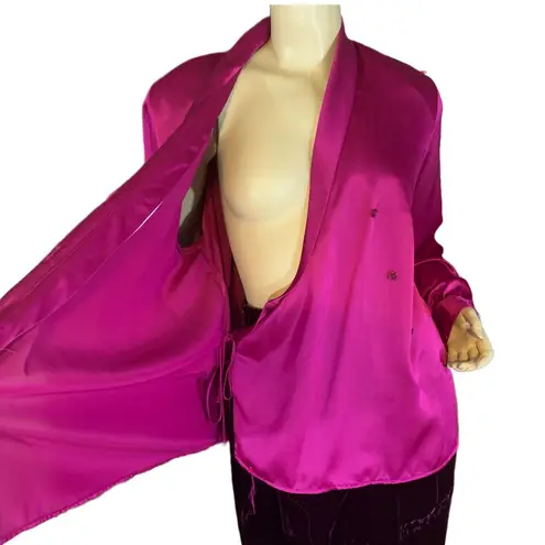 VINTAGE 1990'S JG HOOK SATIN BERRY PINK WRAP BLOUSE (14P)