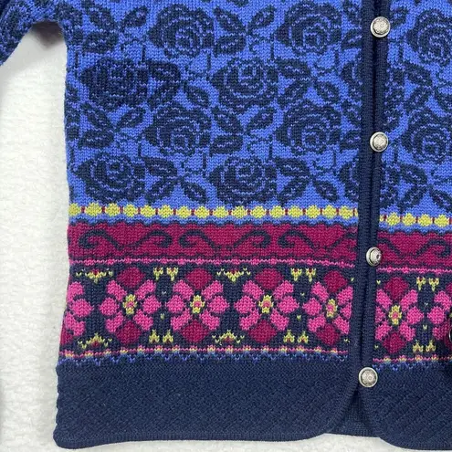 Squaw Valley Fair Isle Nordic Sweater Womens Medium Wool Cardigan Blue