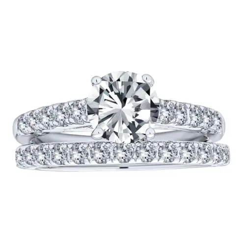 Solitaire Engagement Wedding Ring Set 2 Cz Solitaire Eternity Band Silver Size 5