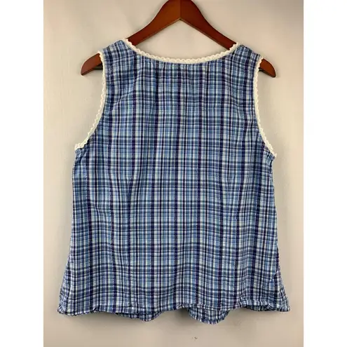 Avenue Women’s Blue Plaid Lace Tank Top Size L
