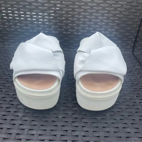 Shellys London White Leather Platform Bow Slide Sandals Modern comfort Sz 38