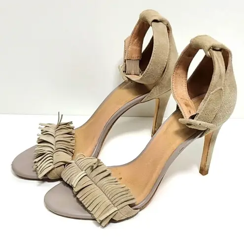 Joie  Sandals Womens Size 7.5 Tan Suede Open Toe Heels Ankle Strap