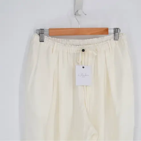 L'Academie NEW Abi Drawstring Pants Relaxed Straight in White Women's S