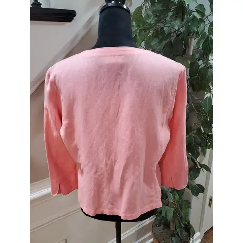 Ruby Rd . Women Pink Lace Floral Linen Long Sleeve Casual Full Zip Jacket Size 12