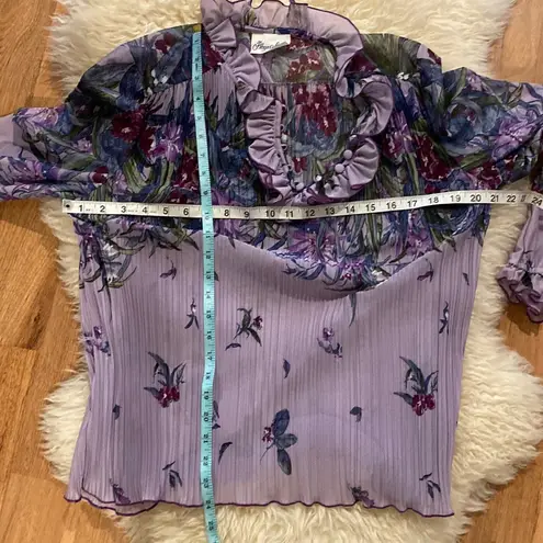 Plaza Square Vintage 2 Piece Skirt Set Purple Floral Pleated Ruffles EUC L/XL