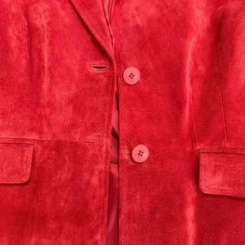 Red Suede Blazer Jacket Women's XL Button Pockets Liz & Co Western Boho Holiday