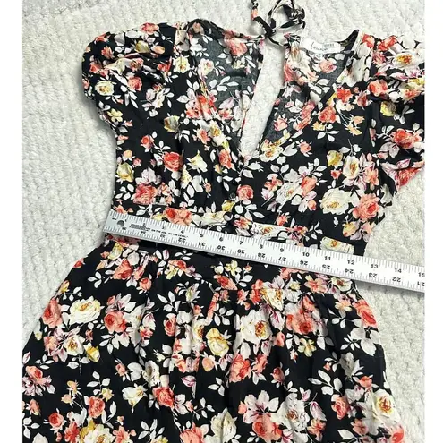 Louna Puff Sleeve Romper Women's Medium Black Floral V
