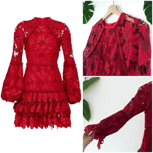 Beulah Scarlet Red Floral Lace Fransisca Mini Dress