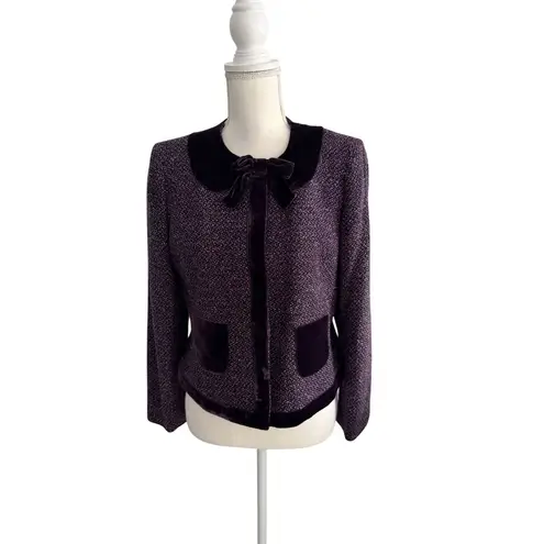 ALBERT NIPON Purple Bow Collar Silk Blend Blazer Jacket Size 10P