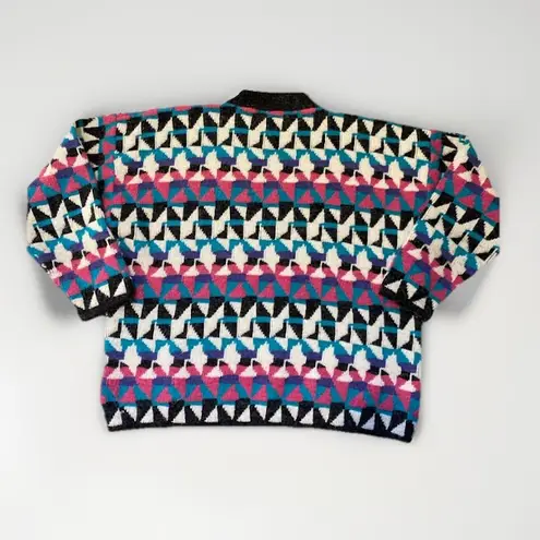 80s Vintage Kitty Hawk Mockneck Sweater Womens L Chunky Knit Geometric Colorful Multiple Size L