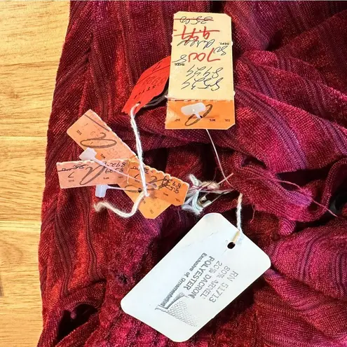 70’s Vintage Ruby Drape Neck Midi Dress Velvet Stripe Red Size XS