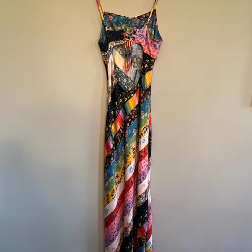 Free People  Fiona Maxi Bodycon Dress Confetti Rainbow Striped Floral Boho M