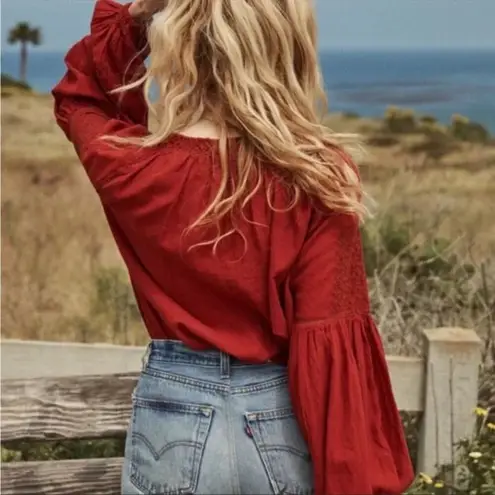 💕DOEN💕 Source Embroidered Gauze Top ~ Rust Burnt Orange XS *MissingTassle*