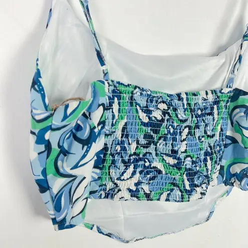 Midnight sky NWT Floral Linen Blend Bustier Crop Top Blue Green Size Large L NEW