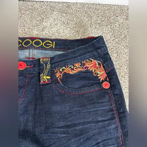 COOGI Jeans Womens 7/8 Blue Denim jeans Embroidered Fire Floral Low Rise