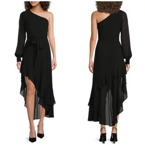 Badgley Mischka Bailey One Shoulder Long Sleeve Midi Dress