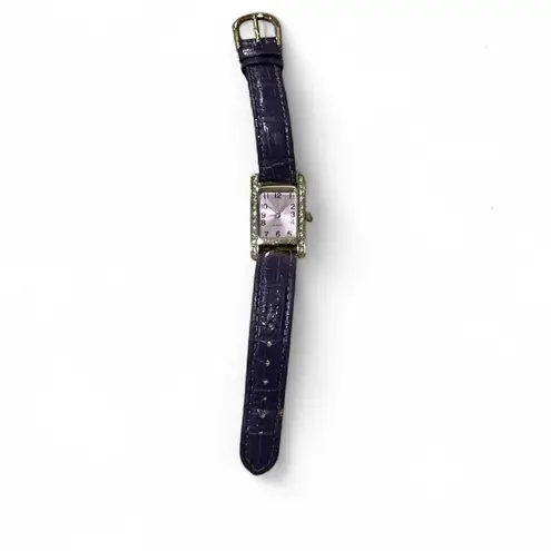 Vintage rectangle quartz watch purple crocodile pattern leather rhinestone