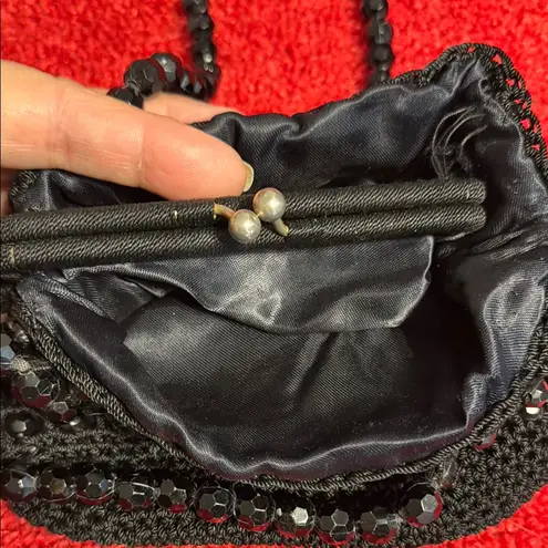 Elegant Antique Black Beaded Handbag