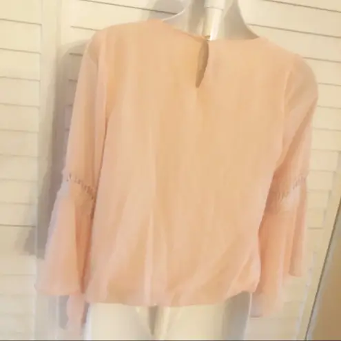 Iz Byer Boho Pink Bell-Sleeve Pleated Top Shirt Blouse Blush Pink Size XS