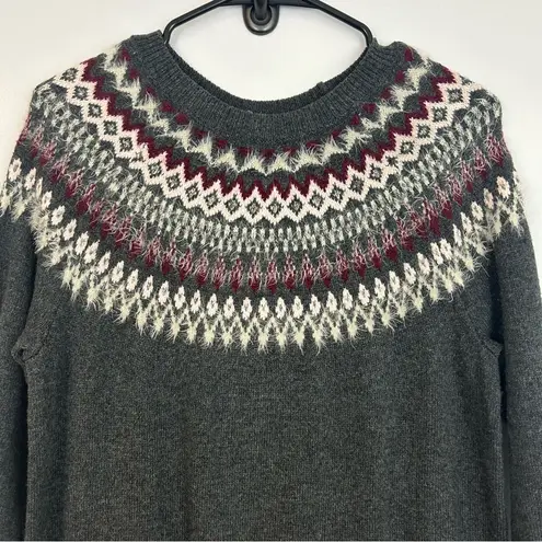J. JIll Fair Isle Grey Nordic Long Sleeve Knit Midi Sweater Dress Size Small Gray