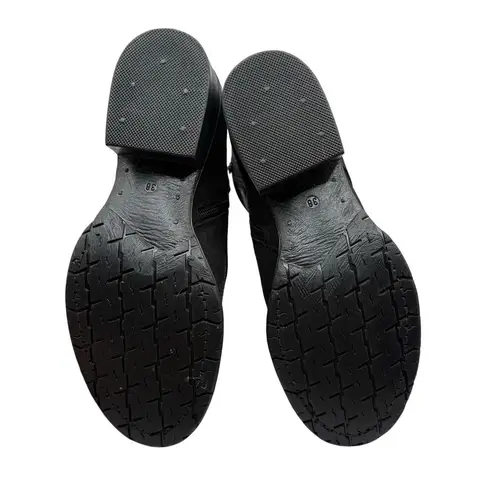 Miz Mooz Black Booties Leather Punk Goth Grunge SZ 36 Textured Lace Up White Fur