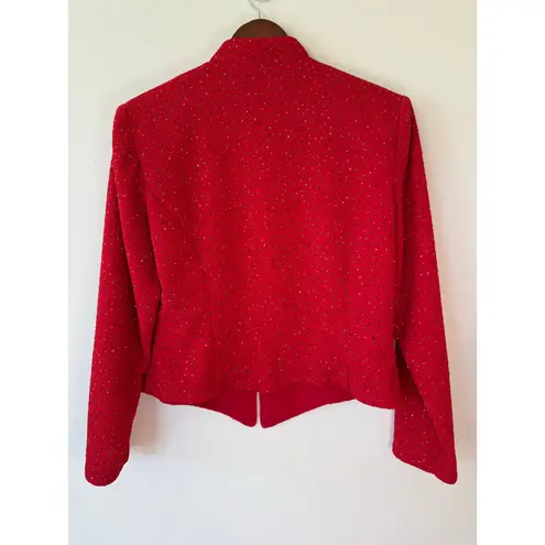 Jessica Howard Zip Up Tasseled Embossed Crew Neck Blazer Red Women's Size 12P