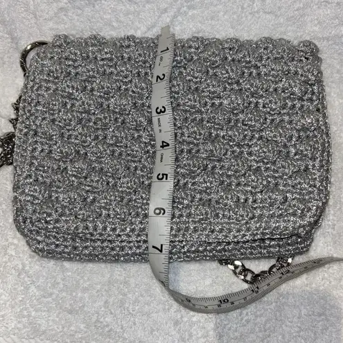 GRAY (SILVER) CROCHETED FABRIC CROSSBODY BUBBLE LIKE DESIGN